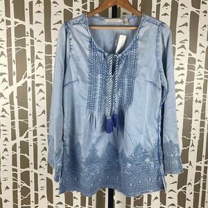 Soft Surroundings New Embroidered Chambray Tunic Top XS